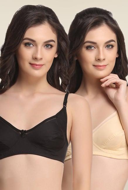 clovia black & beige non padded bra (pack of 2)