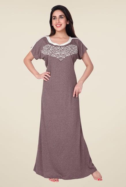 honeydew brown embroidered night gown