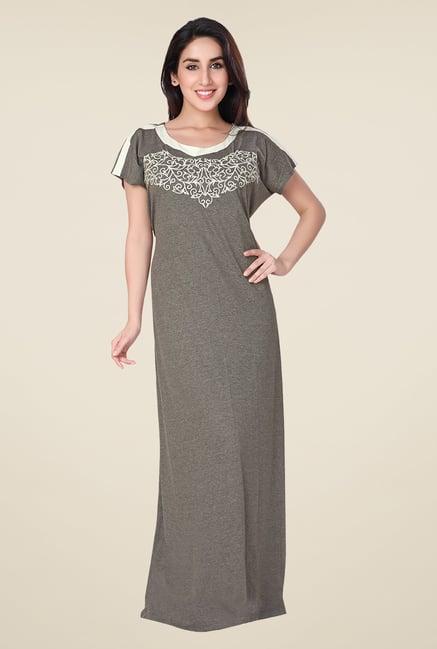 honeydew grey embroidered night gown