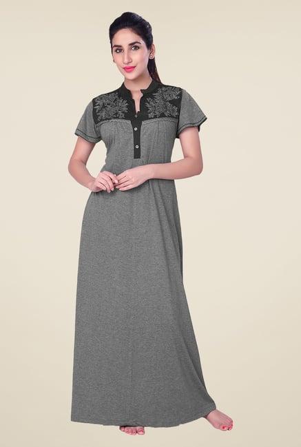 honeydew grey embroidered night gown