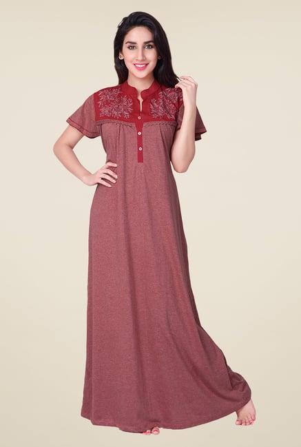 honeydew red embroidered night gown