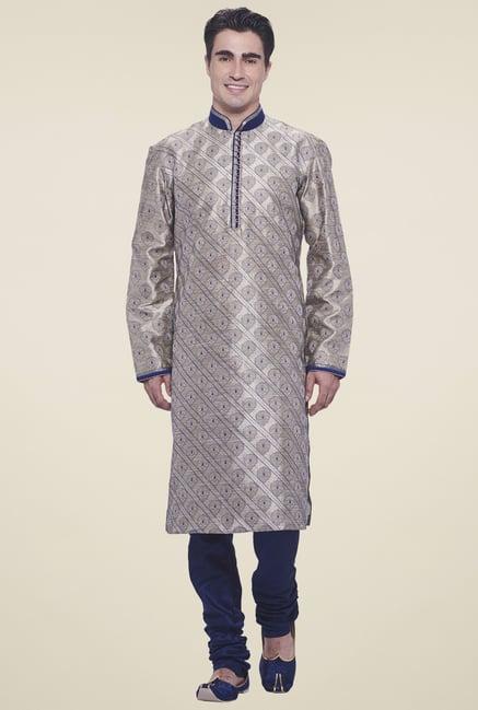 manyavar grey cotton ethnic kurta set