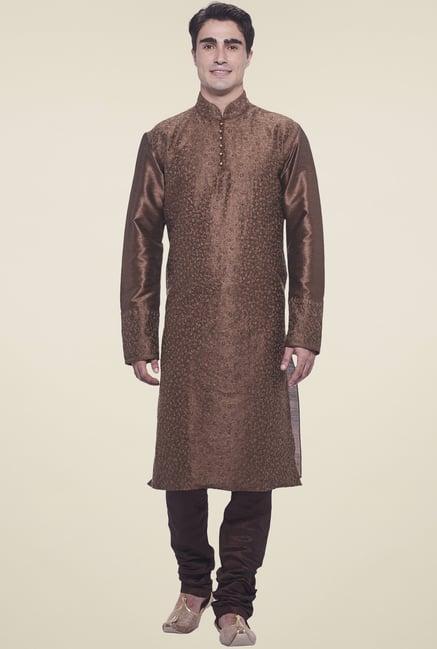 manyavar brown full sleeves kurta set