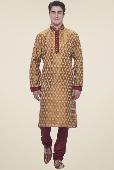 manyavar brown and maroon full sleeves kurta set