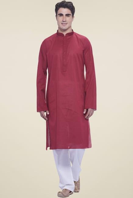 manyavar maroon regular fit kurta set