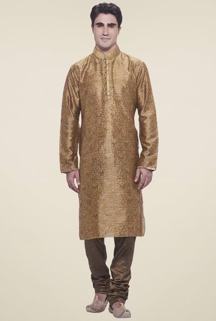 manyavar brown mandarin collar kurta set