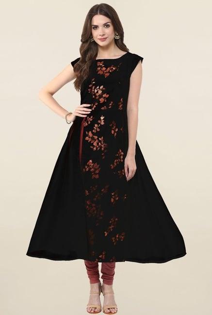 janasya black printed crepe kurta