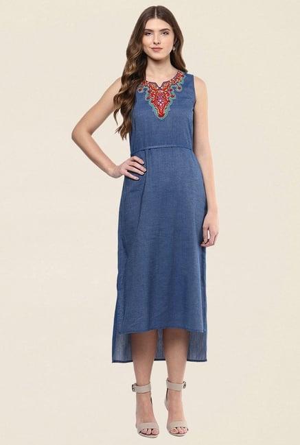 fusion beats blue embroidered dress