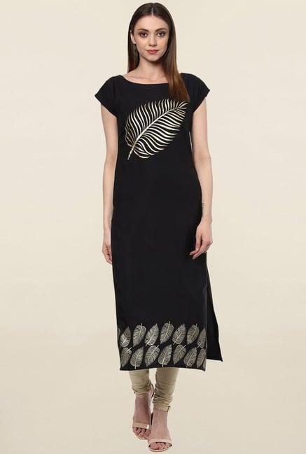 ziyaa black printed crepe kurta