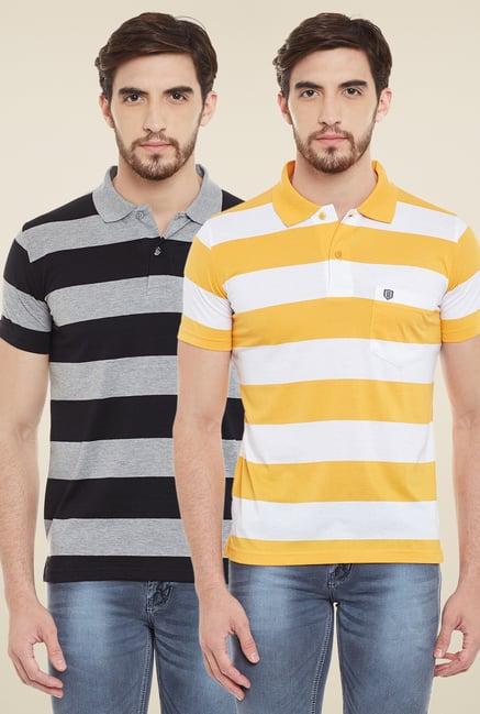 duke black & yellow regular fit polo t-shirt (pack of 2)