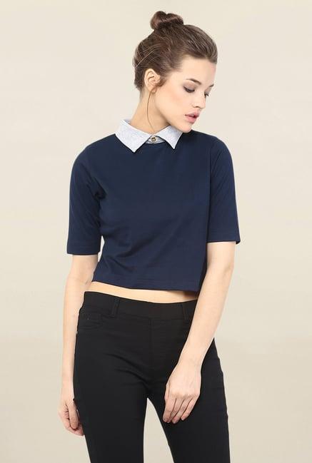 miss chase navy solid top