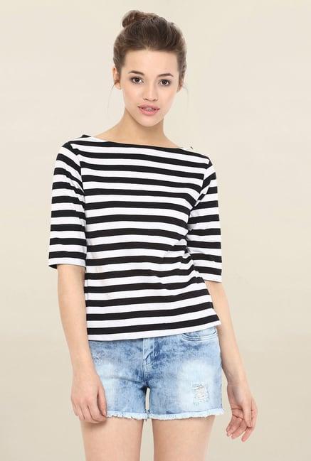 miss chase black & white striped top