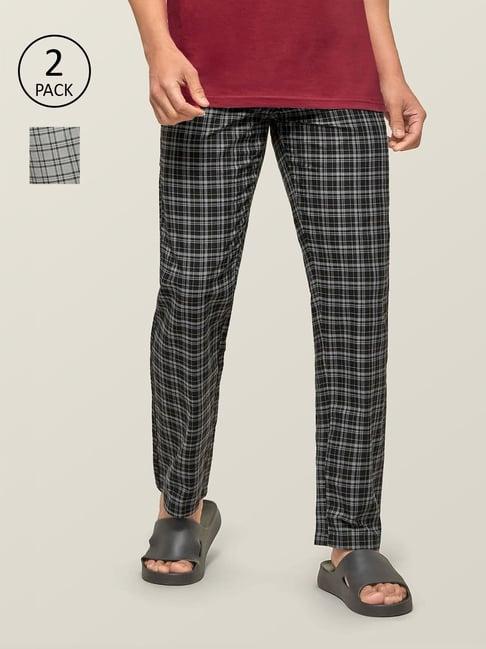 xyxx black & grey cotton regular fit checks pyjama