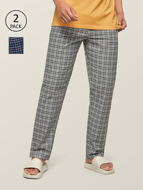 xyxx navy & grey cotton regular fit checks pyjama