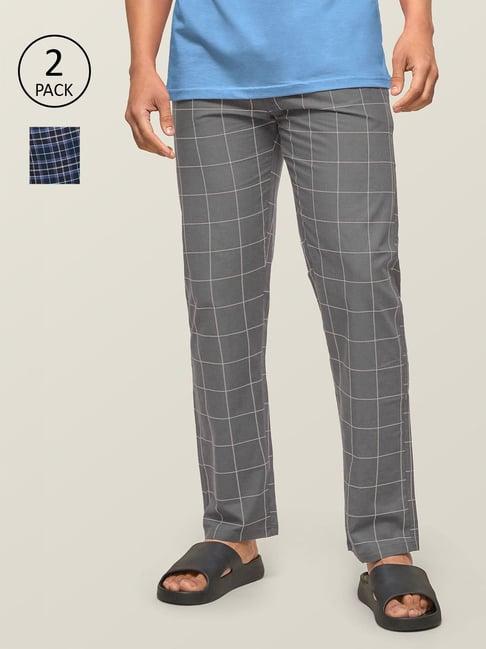 xyxx grey & navy cotton regular fit checks pyjama