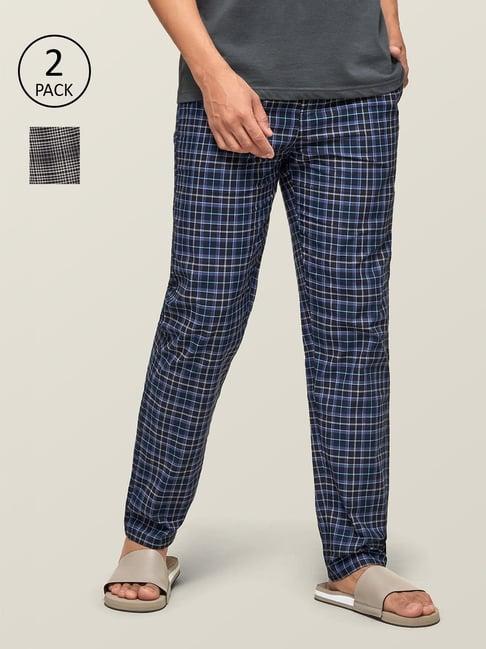 xyxx grey & navy cotton regular fit checks pyjama