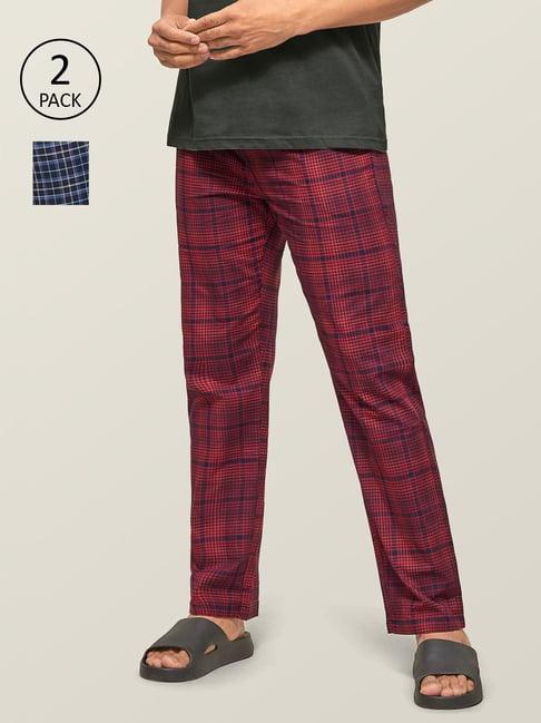 xyxx red & navy cotton regular fit checks pyjama