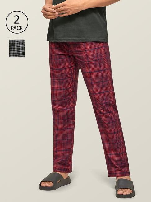 xyxx red & black cotton regular fit checks pyjama