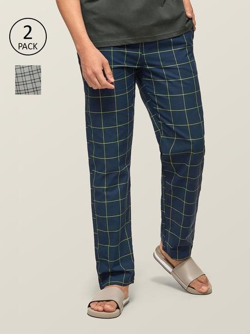 xyxx navy & grey cotton regular fit checks pyjama