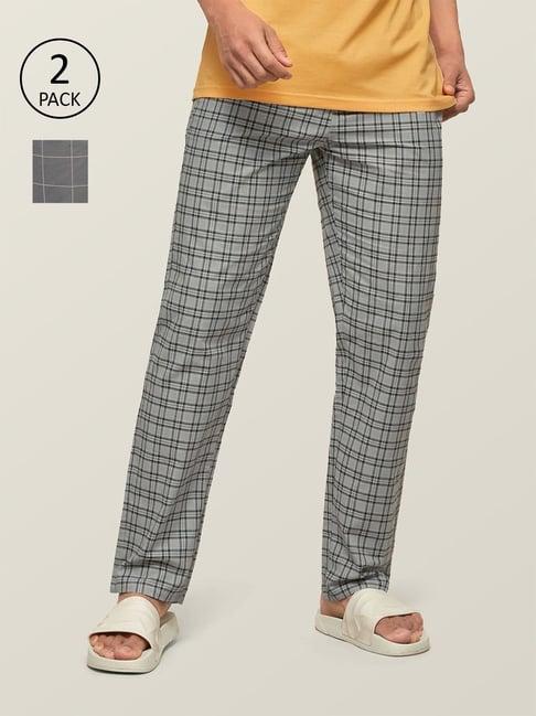 xyxx grey cotton regular fit checks pyjama