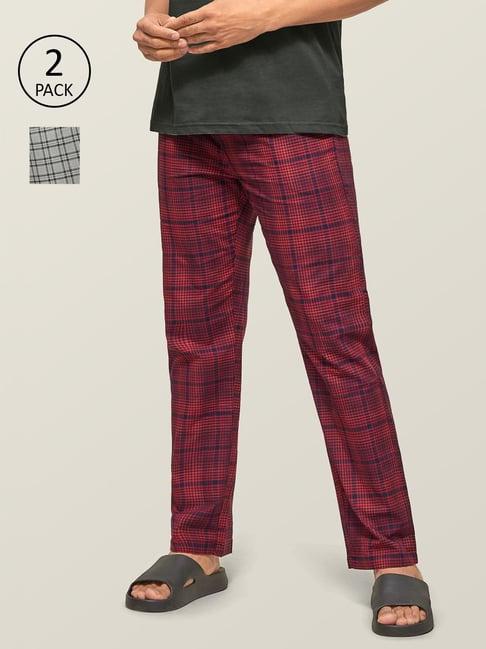 xyxx red & grey cotton regular fit checks pyjama