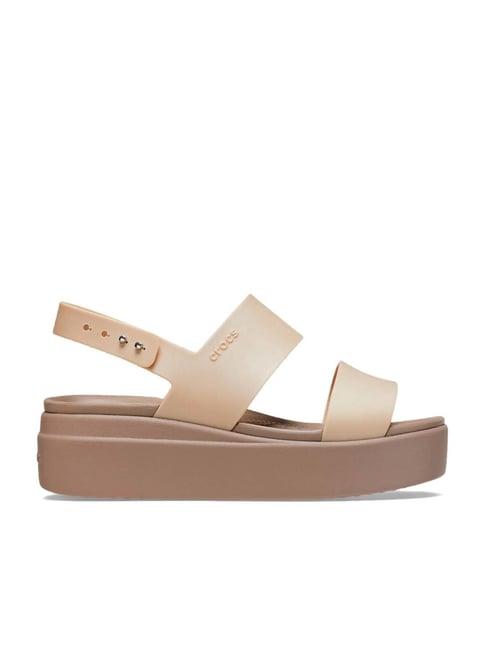 crocs women's brooklyn beige back strap wedges