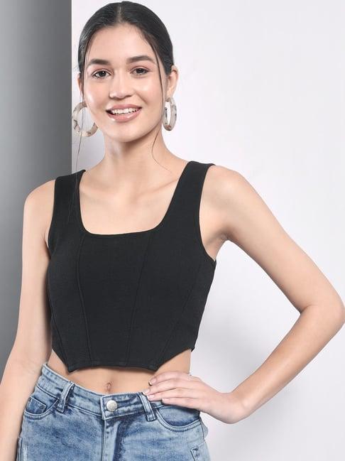 trend arrest black corset style crop top