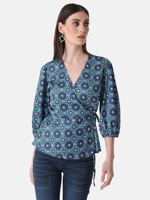 kazo printed wrap top