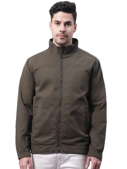 cantabil dark olive regular fit high neck jacket