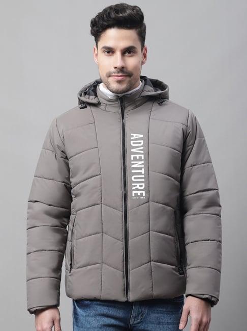 cantabil grey regular fit hooded quilted jacket