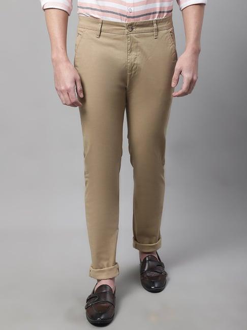 cantabil khaki regular fit flat front trousers