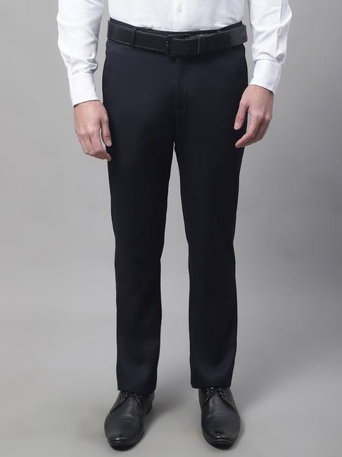 cantabil navy regular fit flat front trousers