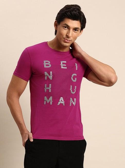 being human short sleeve crew neck fuchsia t-shirts