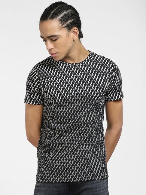 jack & jones black cotton regular fit printed t-shirt