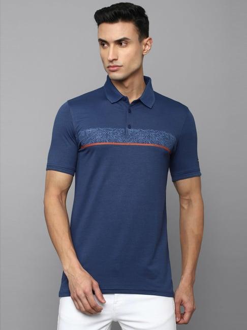 louis philippe sport blue cotton slim fit printed polo t-shirt