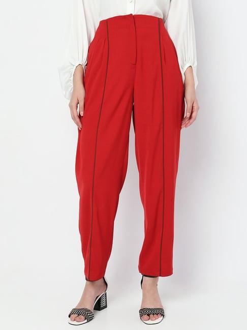 vero moda red straight fit high rise pants