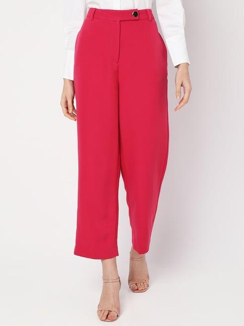 vero moda pink straight fit high rise pants