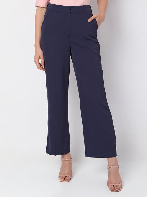 vero moda navy straight fit high rise pants