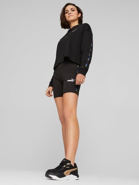 puma black cotton logo short tights