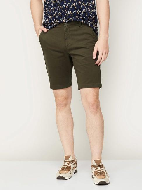 fame forever by lifestyle olive cotton regular fit shorts