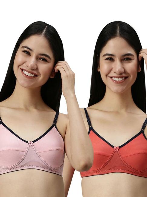 kryptic baby pink & coral cotton medium coverage bralette bra (pack of 2)