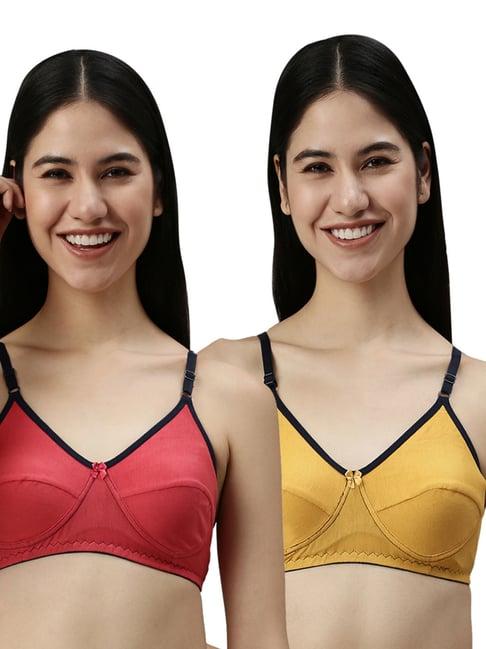 kryptic mustard & coral cotton medium coverage bralette bra (pack of 2)