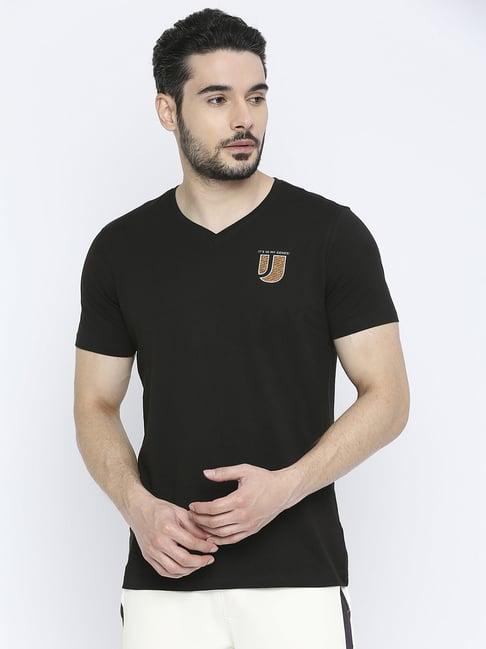 underjeans by spykar black regular fit t-shirt