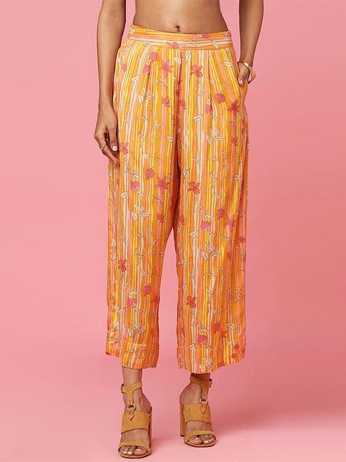 marigold lane yellow & orange floral print palazzos