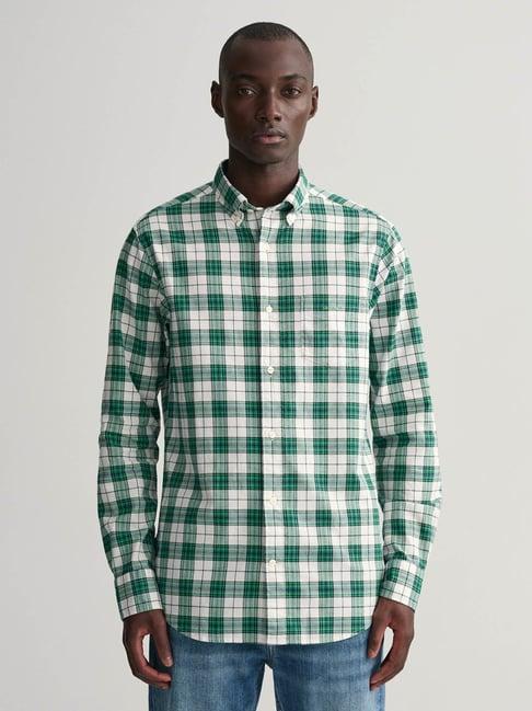 gant green cotton regular fit checks shirt