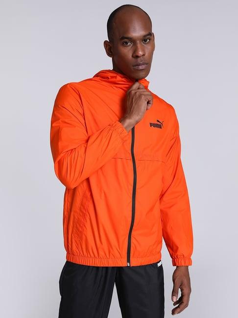 puma essentials+ orange regular fit printed hooded jacket