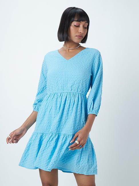 nuon by westside blue textured tiered dress