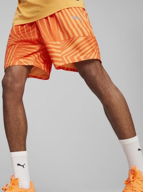 puma baseline aop orange regular fit printed sports shorts