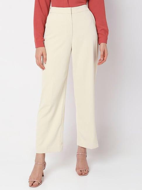 vero moda beige straight fit high rise pants