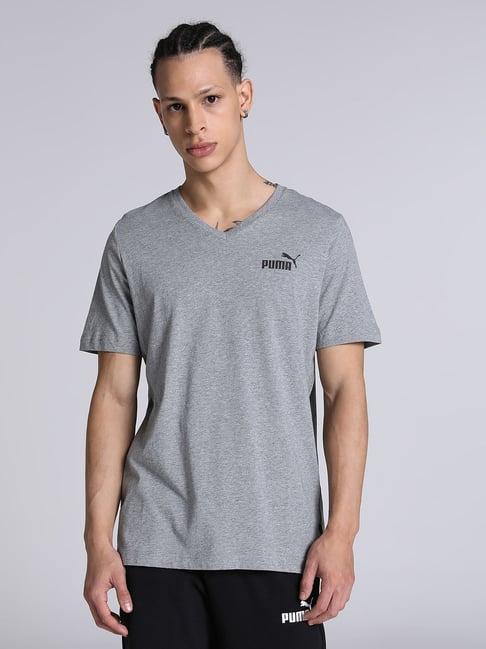 puma essentials grey cotton regular fit heathered t-shirt